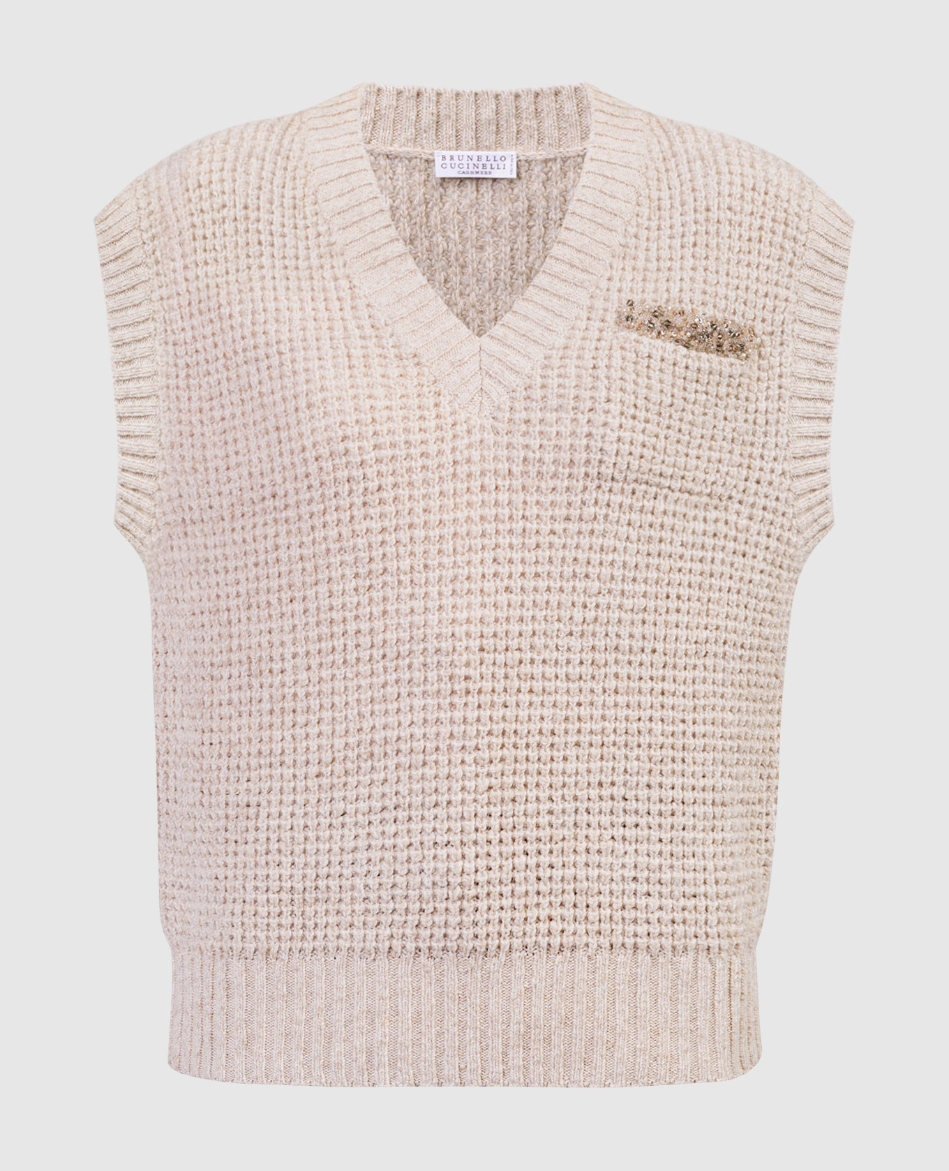 Beige vest made of wool and cashmere with crystals