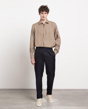 Loro Piana Рубашка цвета хаки Andre из льна FAF2545