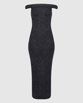 Toteme Черное платье с люрексом с открытыми плечами 241WRD1179YA0031
