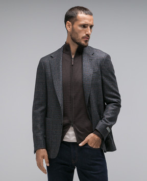 Canali Серый блейзер из шерсти в узор гусиной кавычки. CF0279820272