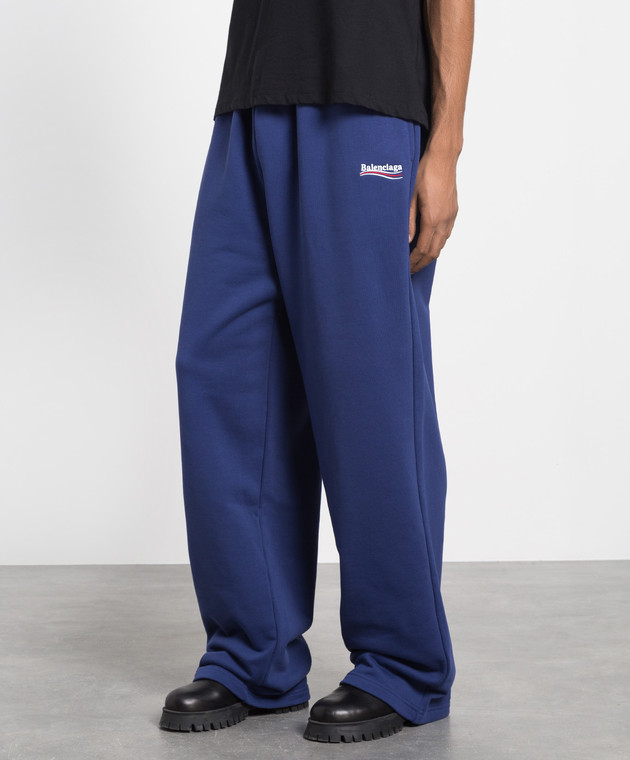 Balenciaga Сині спортивні штани з контрастною вишивкою логотипу 674594TKVI9m зображення 3