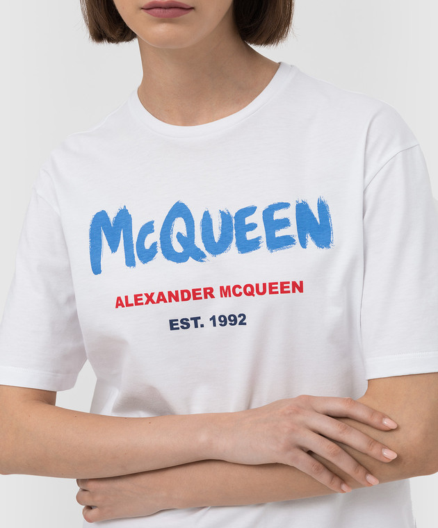 Alexander McQueen Біла футболка з принтом логотипу 659729QZAD3 зображення 5