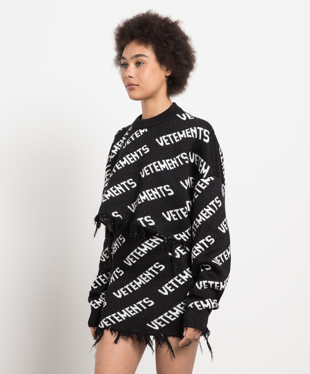 Vetements Black sweater in logo pattern UE54KN180B image 3