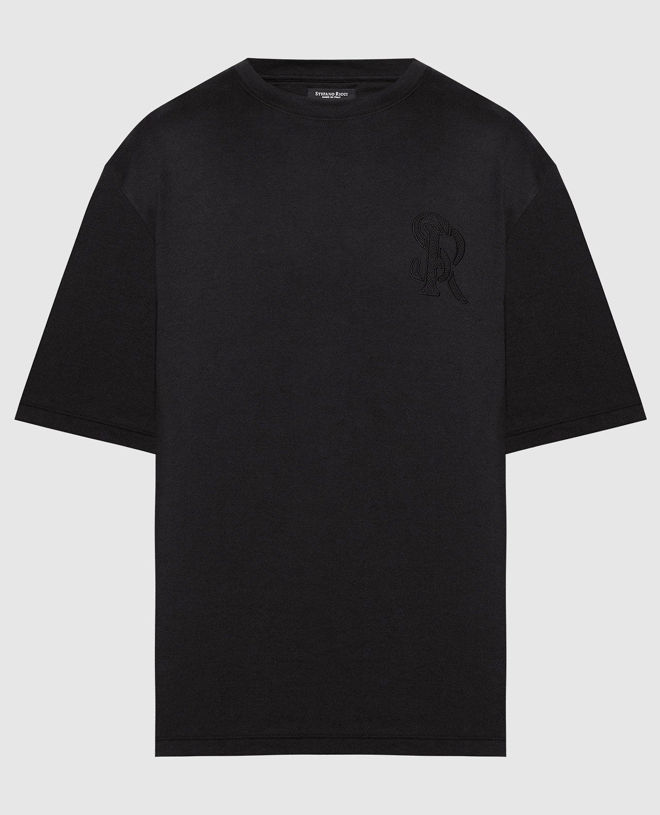 Black t-shirt with monogram logo embroidery