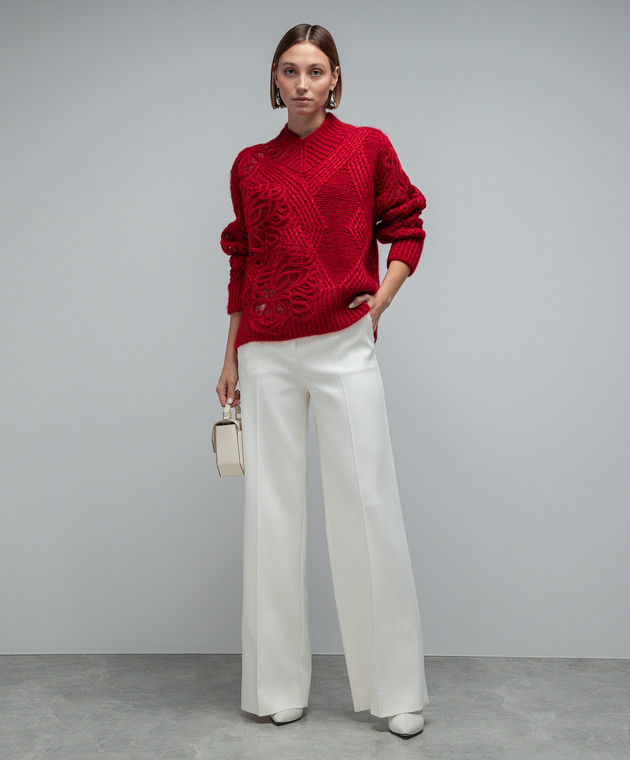 Ermanno Scervino Red sweater in a textured pattern with lace D435M709APNVJ image 2