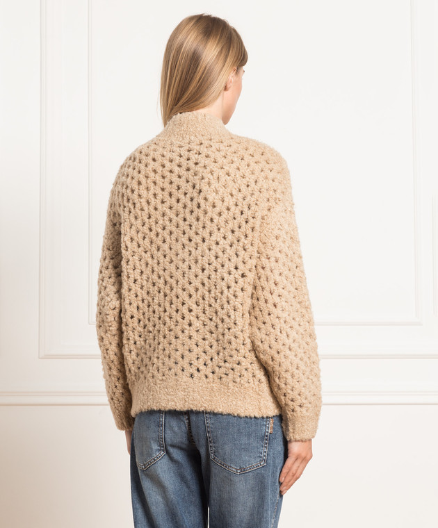 Brunello Cucinelli Бежевый кардиган из верблюжьей шерсти и шелка с цепочкой мониль M3H380806P изображение 4