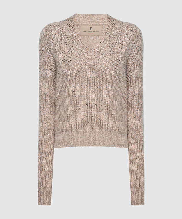 Ermanno Scervino Brown wool and cashmere pullover with crystals D435M714CTBSB