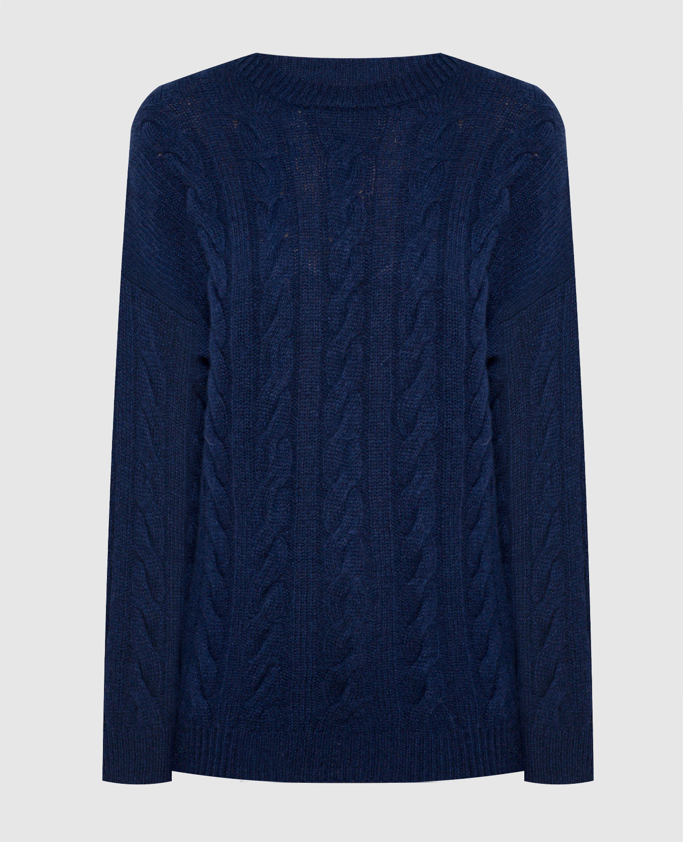 Синий свитер из шерсти и кашемира в фактурный узор.