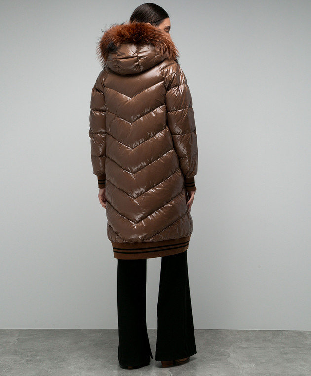 Be Florence Коричневий пуховик з хутром BE2356 зображення 4