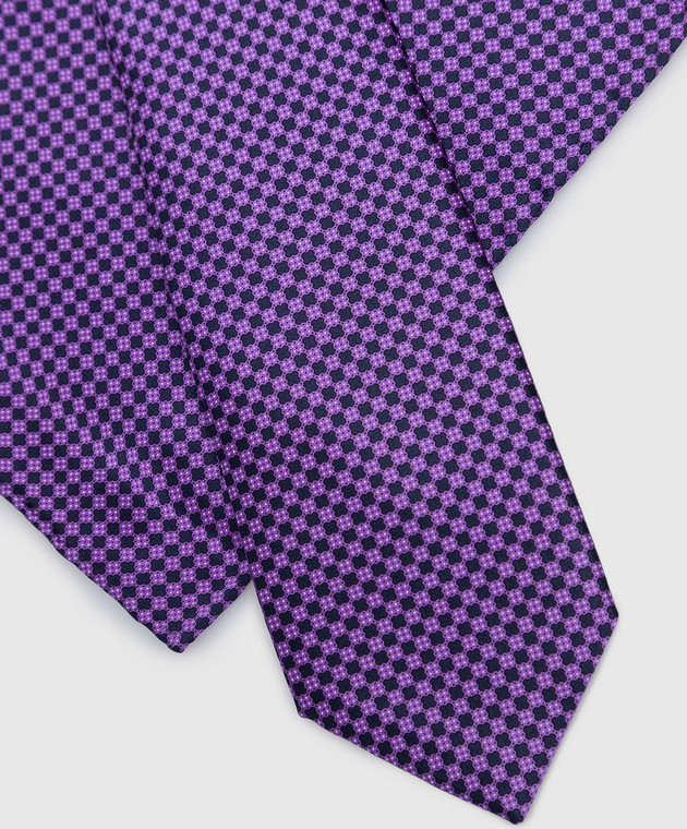 Stefano Ricci Children's purple silk tie and pache scarf set in geometric pattern YDH27026 image 4