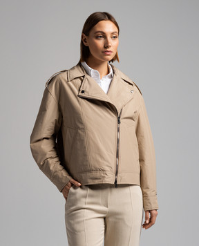 Brunello Cucinelli Бежева куртка в стилі косухи з ланцюжком моніль MB5742764