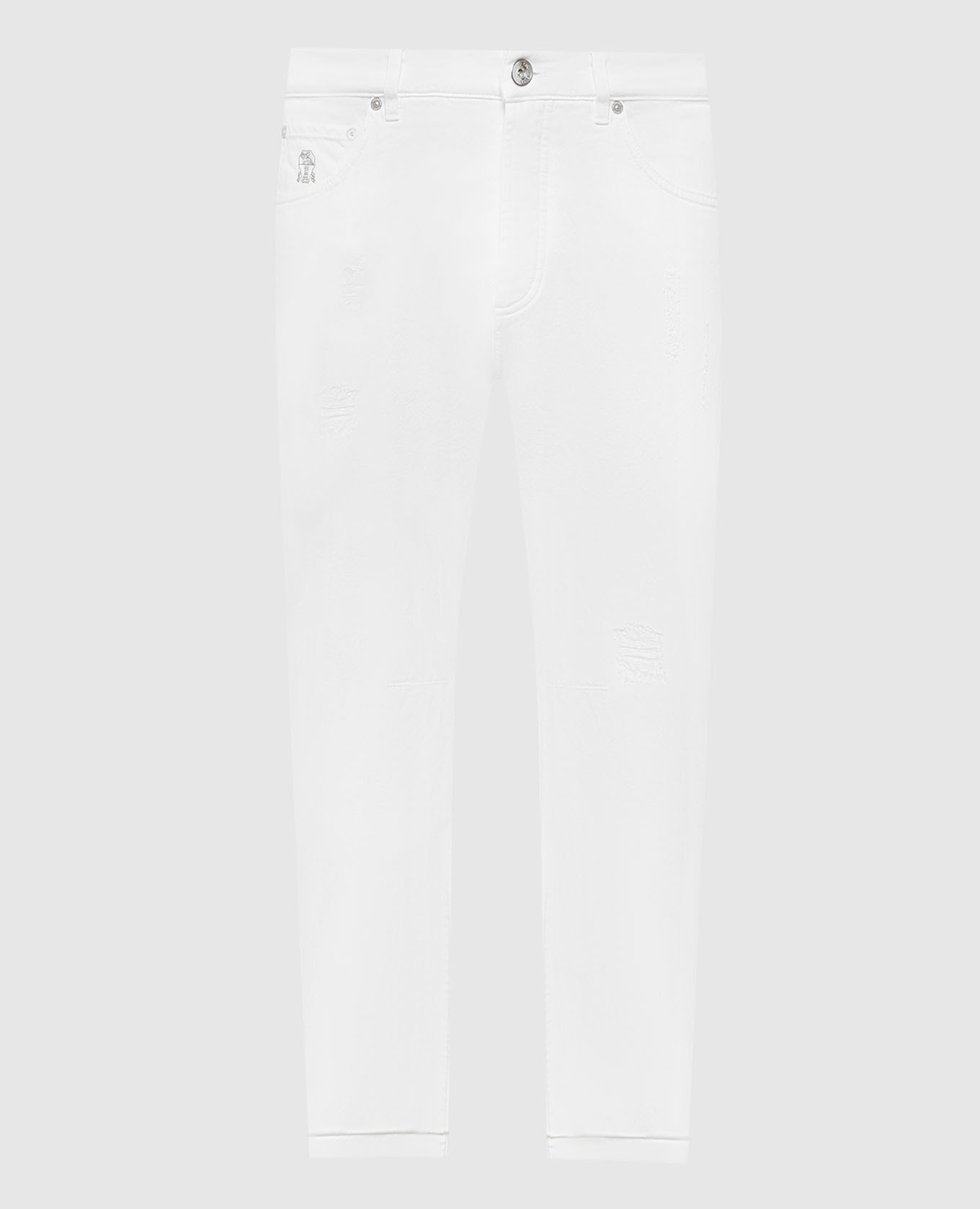 White tapered pants with slits
