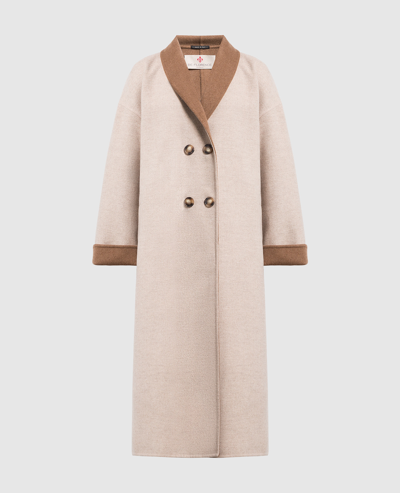 Beige double-breasted coat made of wool