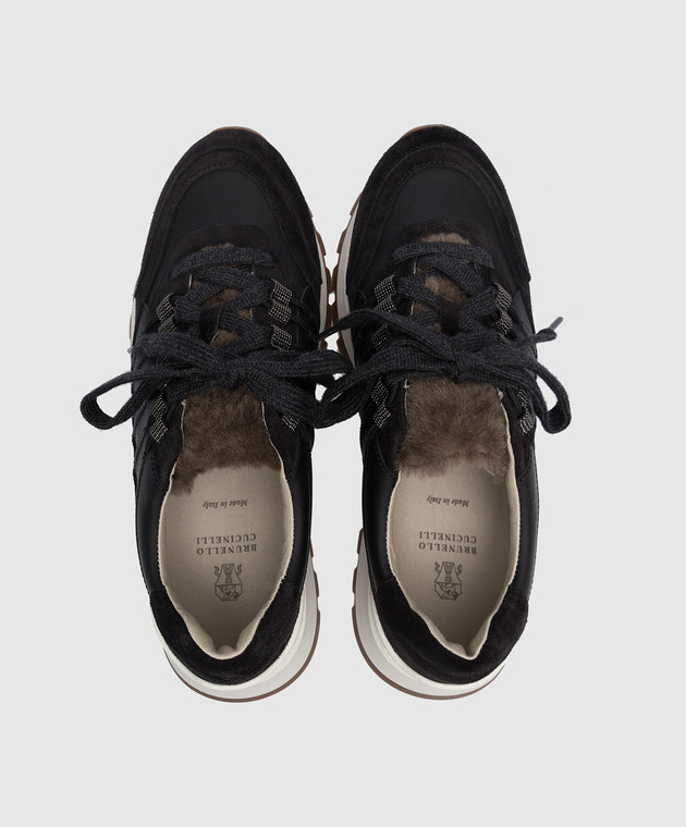 Brunello Cucinelli Черные комбинированные кроссовки с цепочкой мониль MZSFG2289P изображение 4