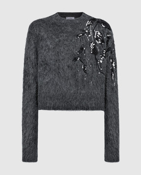 Brunello Cucinelli Сірий светр з вишивкою у вигляді листя MBP143700