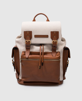 Brunello Cucinelli Коричневий комбінований рюкзак з логотипом MBYEU356
