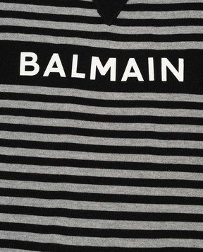 Balmain Дитячий сірий джемпер в смужку з вовни з логотипом BBT9P30W0012410