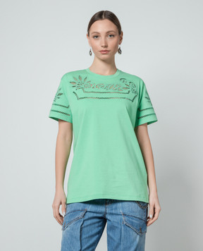 Ermanno Scervino Зелена футболка з мереживом D442L329DUX