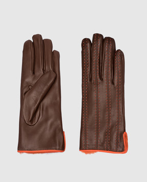 Caridei Коричневые кожаные перчатки на меху 6020