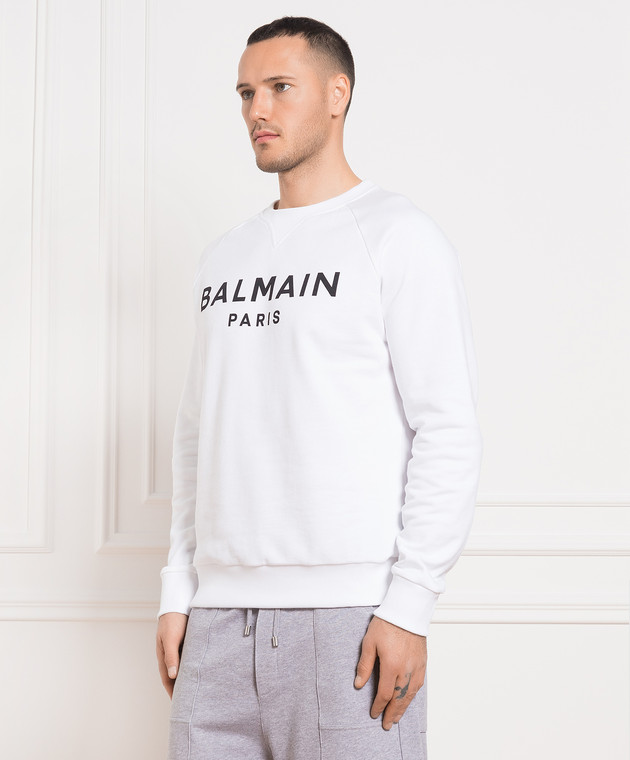 Balmain White sweatshirt with contrasting logo print AH1JQ005BB65 изображение 3