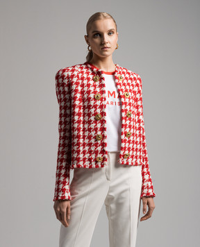 Balmain Червоний твідовий жакет у гусячу лапку CF1SK450XG85