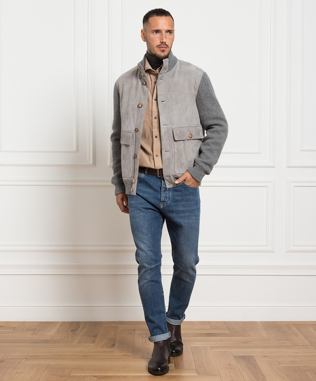 Brunello Cucinelli - Серая куртка из замши и кашемира M0PCL1955