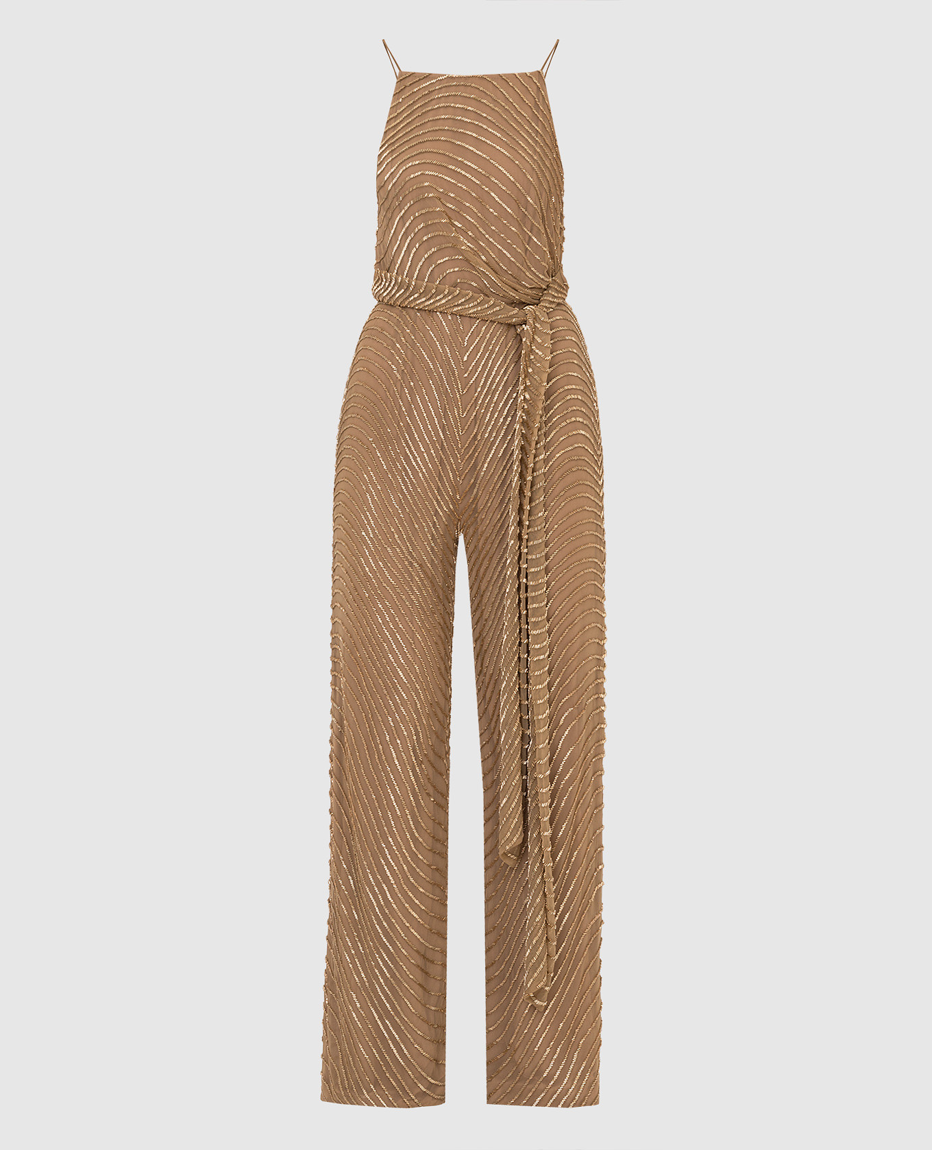Axton tan jumpsuit with beads
