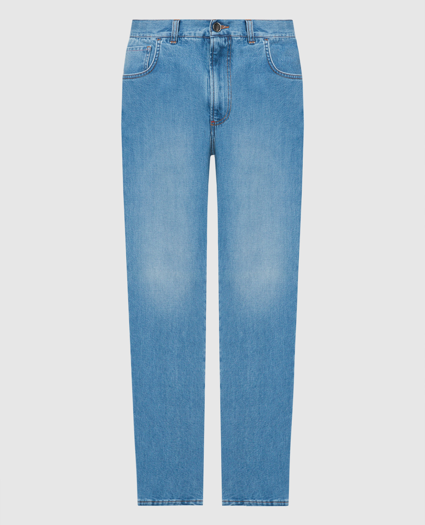 Голубые джинсы с эффектом потертости с патчем логотипа