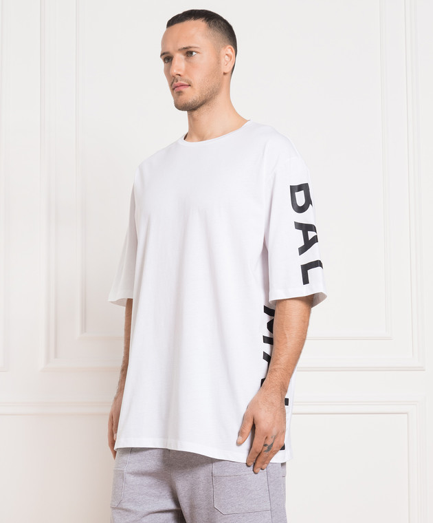 Balmain White t-shirt with contrasting logo print AH1EH015BB15 изображение 3