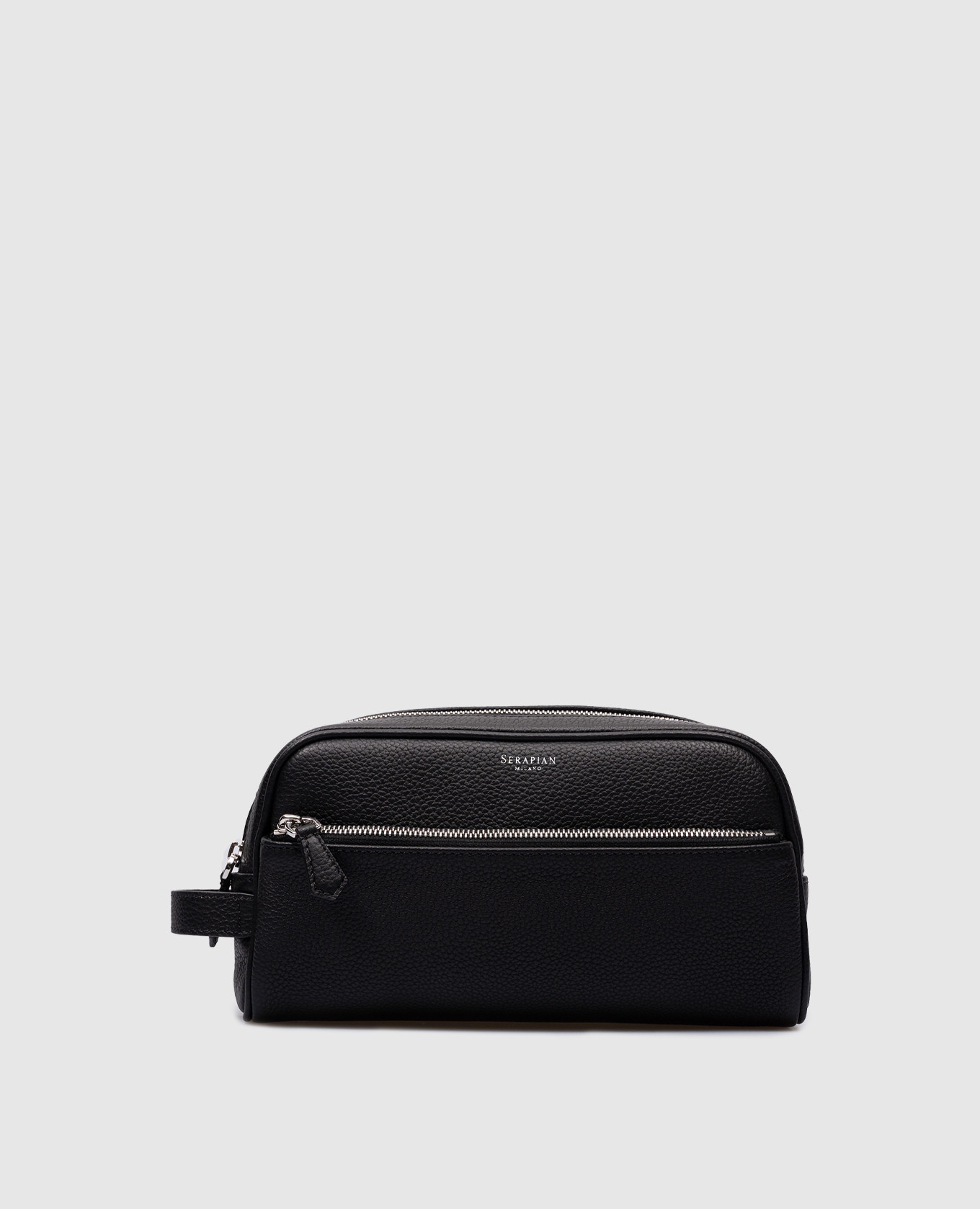 Black leather toiletry bag with logo