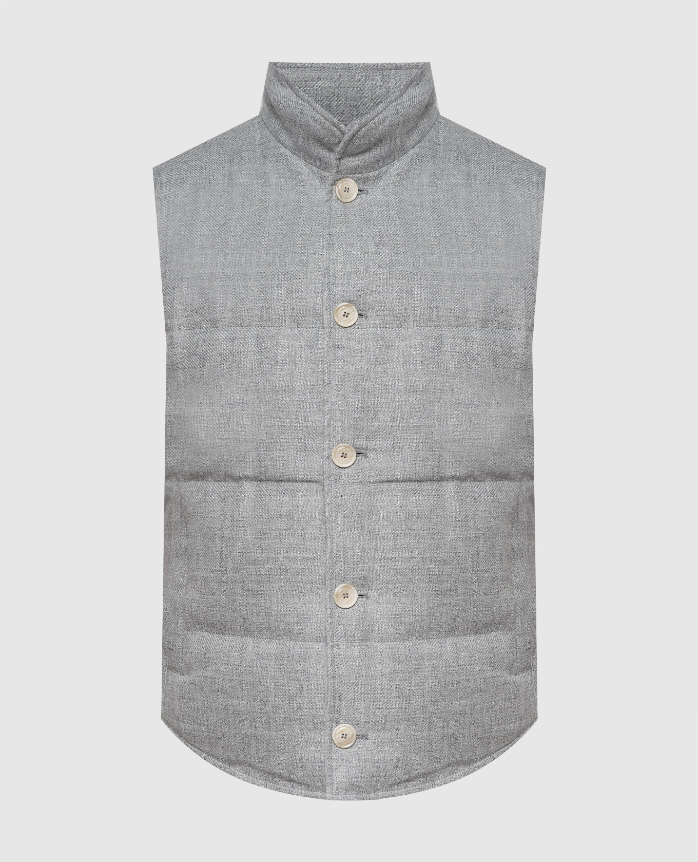 Gray down vest made of linen, wool and silk