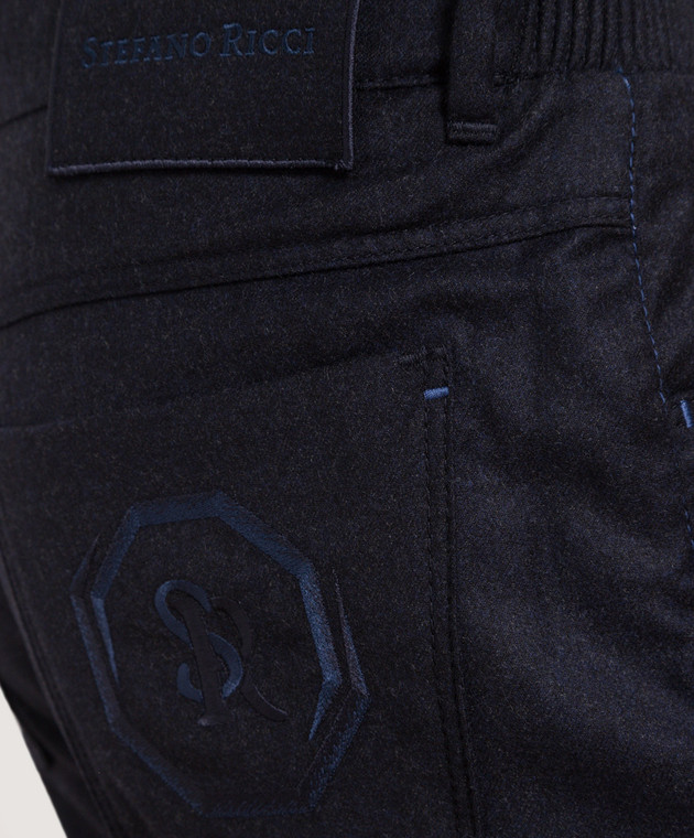 Stefano Ricci Темно-сині штани з вовни та кашеміру з вишивкою логотипу M8T23B0010T3207 зображення 5