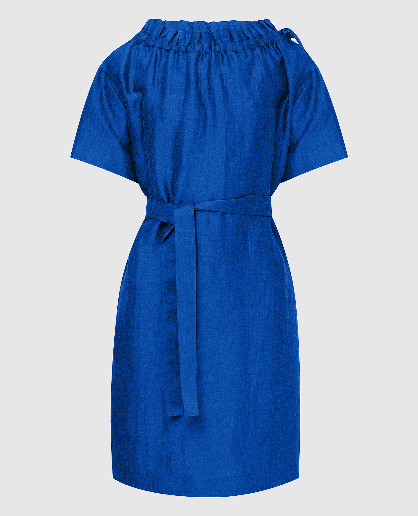 Синее платье из льна и шелка