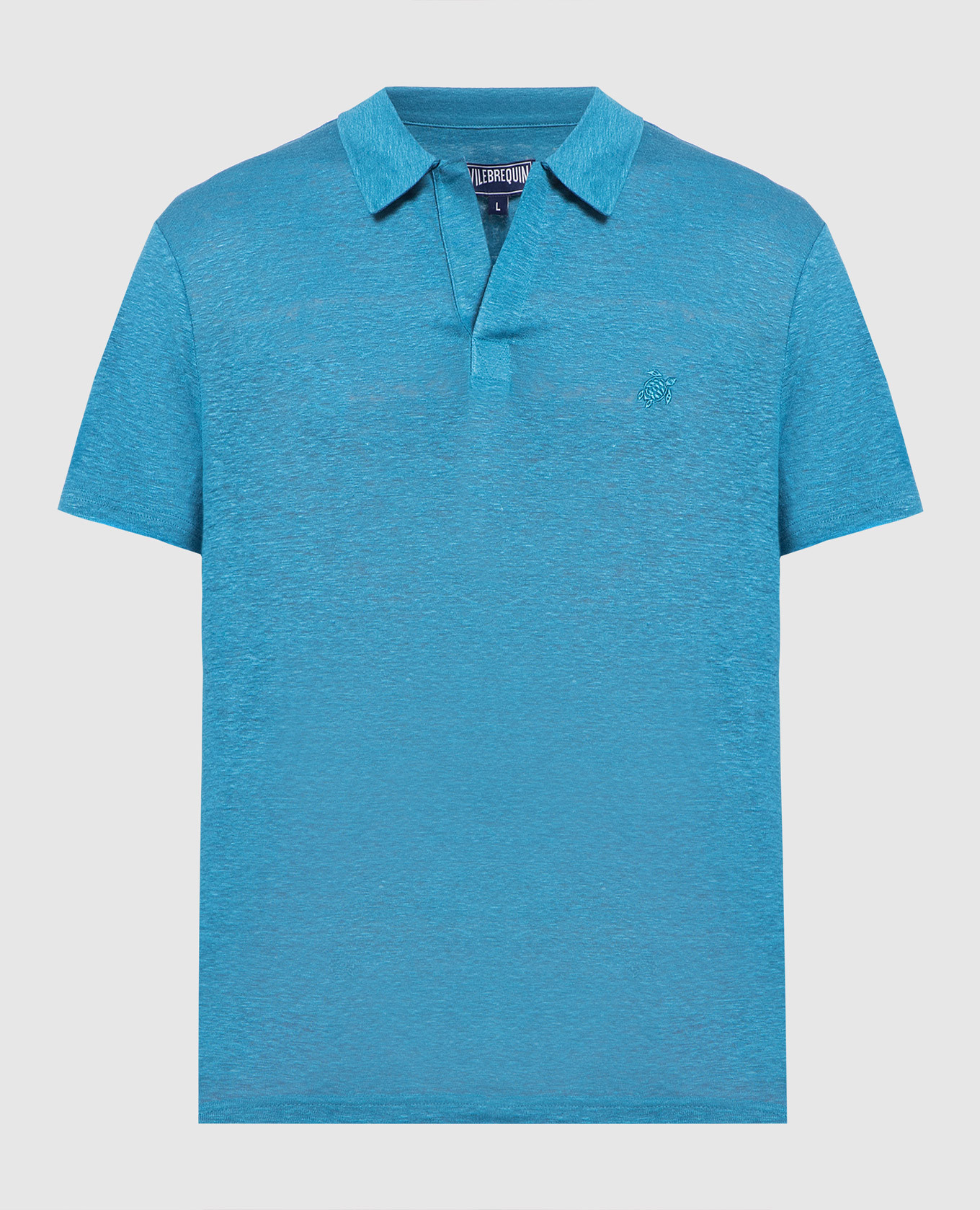 Blue pyramid linen polo shirt