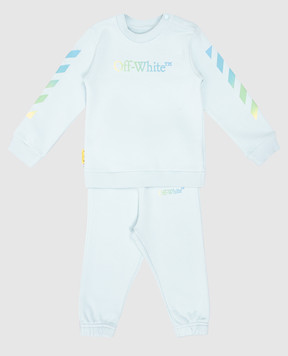 Off-White Детский голубой костюм из свитшота и джогеров с принтом логотипа OB2X003S24FLE001