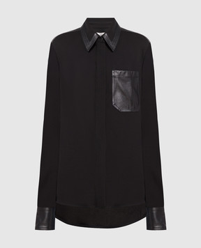 Victoria Beckham Черная рубашка с кожаными вставками 1322WSH004066D