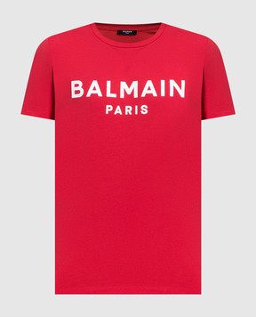 Balmain Червона футболка з контрастним логотипом YH1EF000BB33