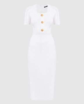 Balmain Белое платье миди в рубчик BF1RK060KE18