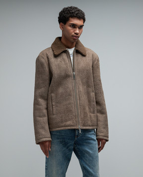 Off-White Бежевая дубленка с тиснением логотипа OMJL002F23LEA001