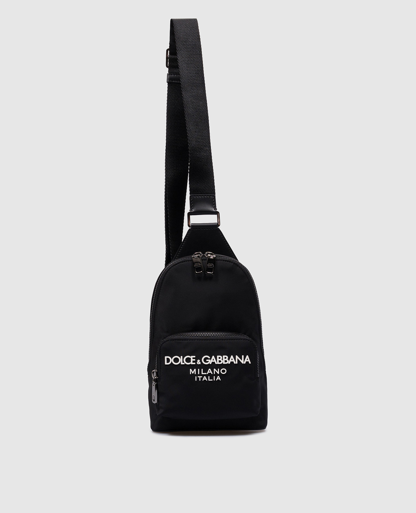 Black combination sling bag with textured logo