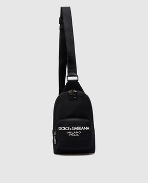 Dolce&Gabbana Черная комбинированная сумка-слинг с фактурным логотипом BM2295AG182