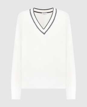 Brunello Cucinelli Білий пуловер з ланцюжком моніль MER188512P