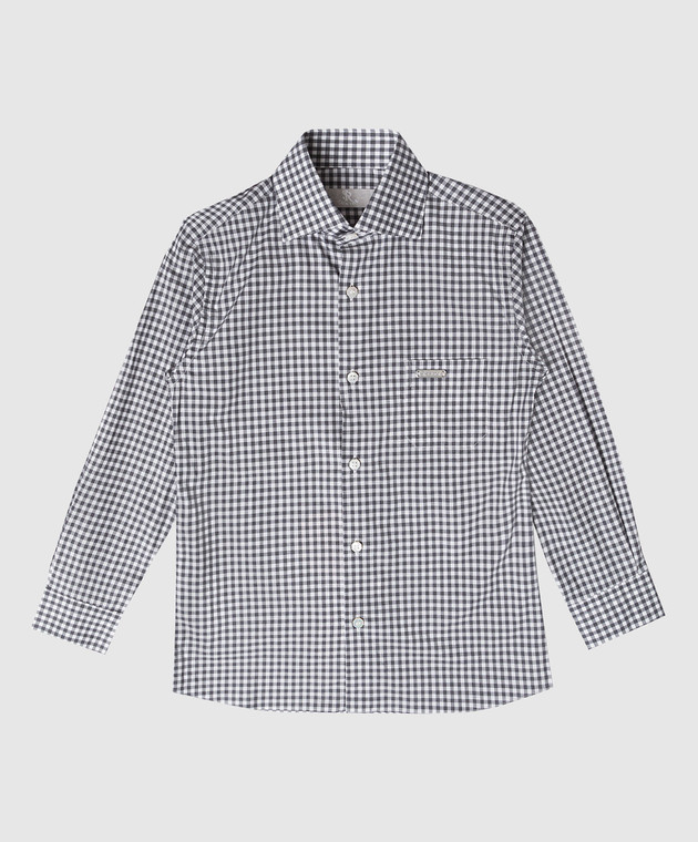 Stefano Ricci Children's gray checked shirt with textured logo YC004123M1812