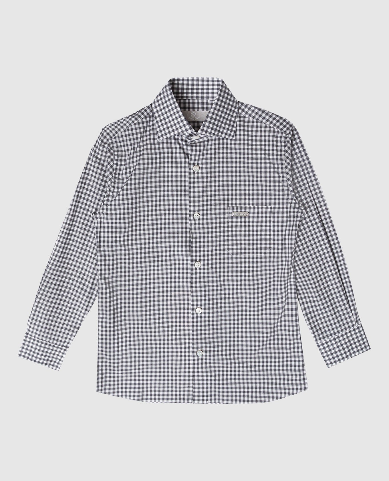 Children's gray checked shirt with textured logo