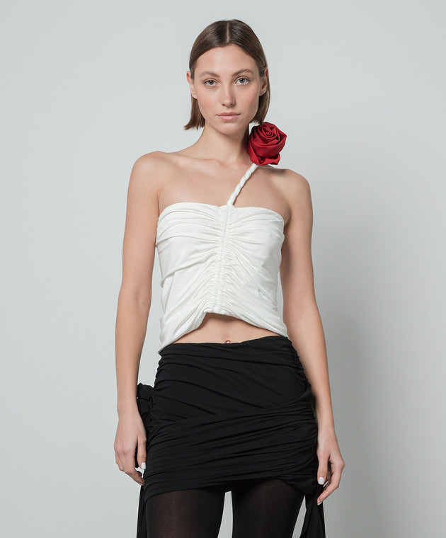 Magda Butrym - White draped top with rose appliqué BLOUSE10266923