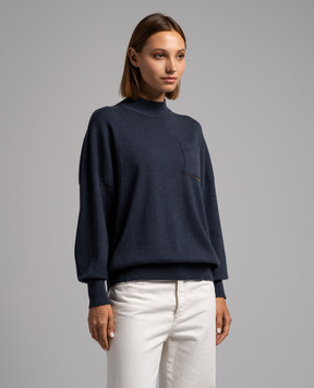 Brunello Cucinelli Синій джемпер з кашеміру з ланцюжком моніль M12186504