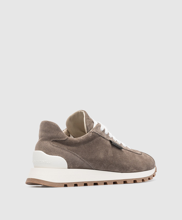 Brunello Cucinelli Коричневые замшевые кроссовки с цепочкой мониль MZSFG2110P изображение 3