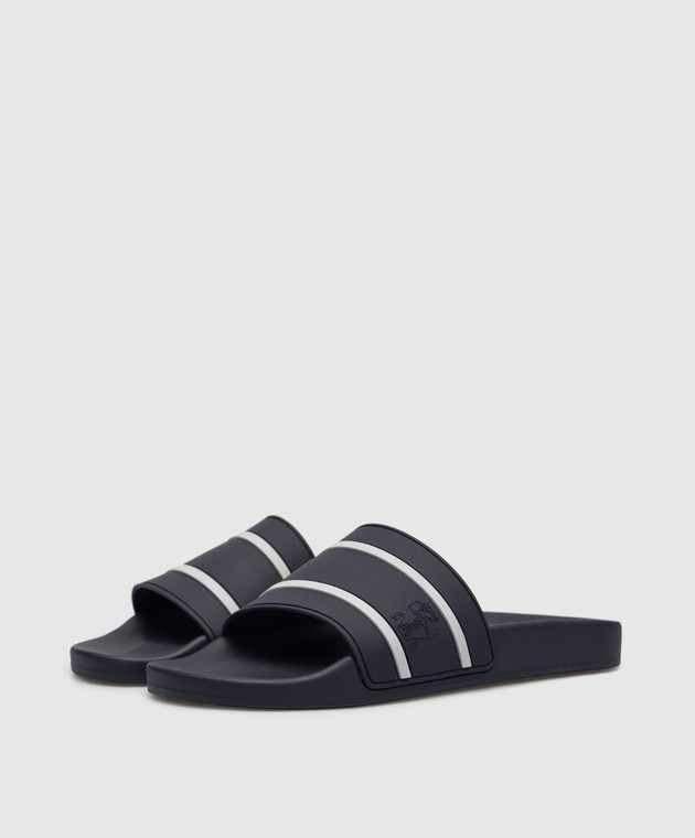 Brunello Cucinelli Синие слайдеры с фактурным логотипом MZUPOSR302 изображение 2
