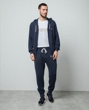 Brunello Cucinelli Синие меланжевые джогеры с льном MCH707409G