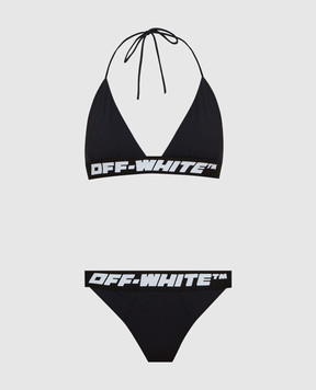 Off-White Чорний купальник з контрастним принтом логотипу OWFA034C99JER001